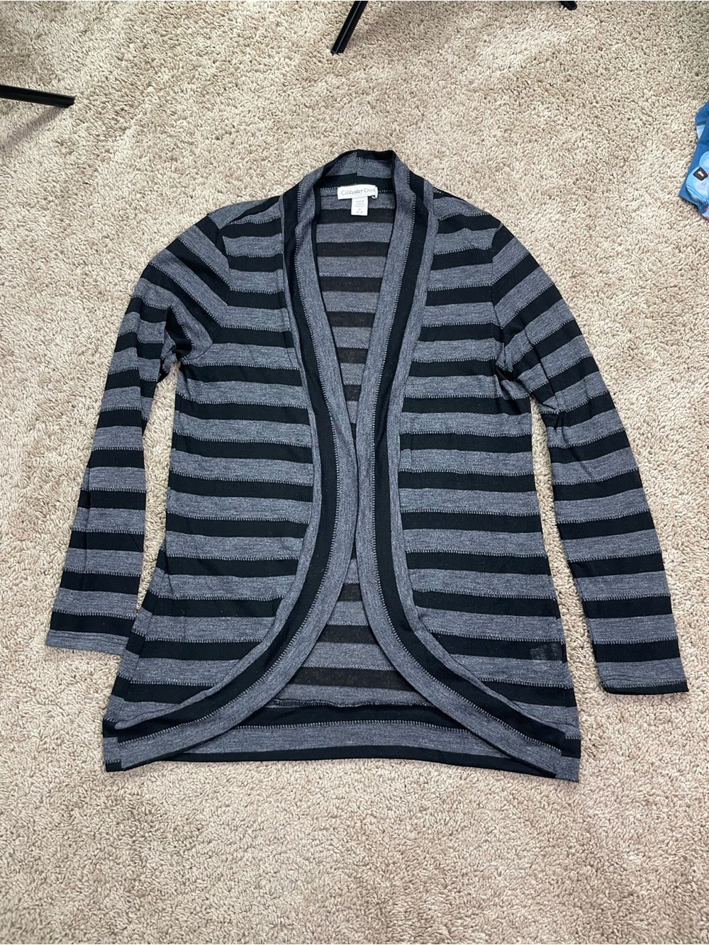 Coldwater Creek Black and Gray Striped Open Cardigan